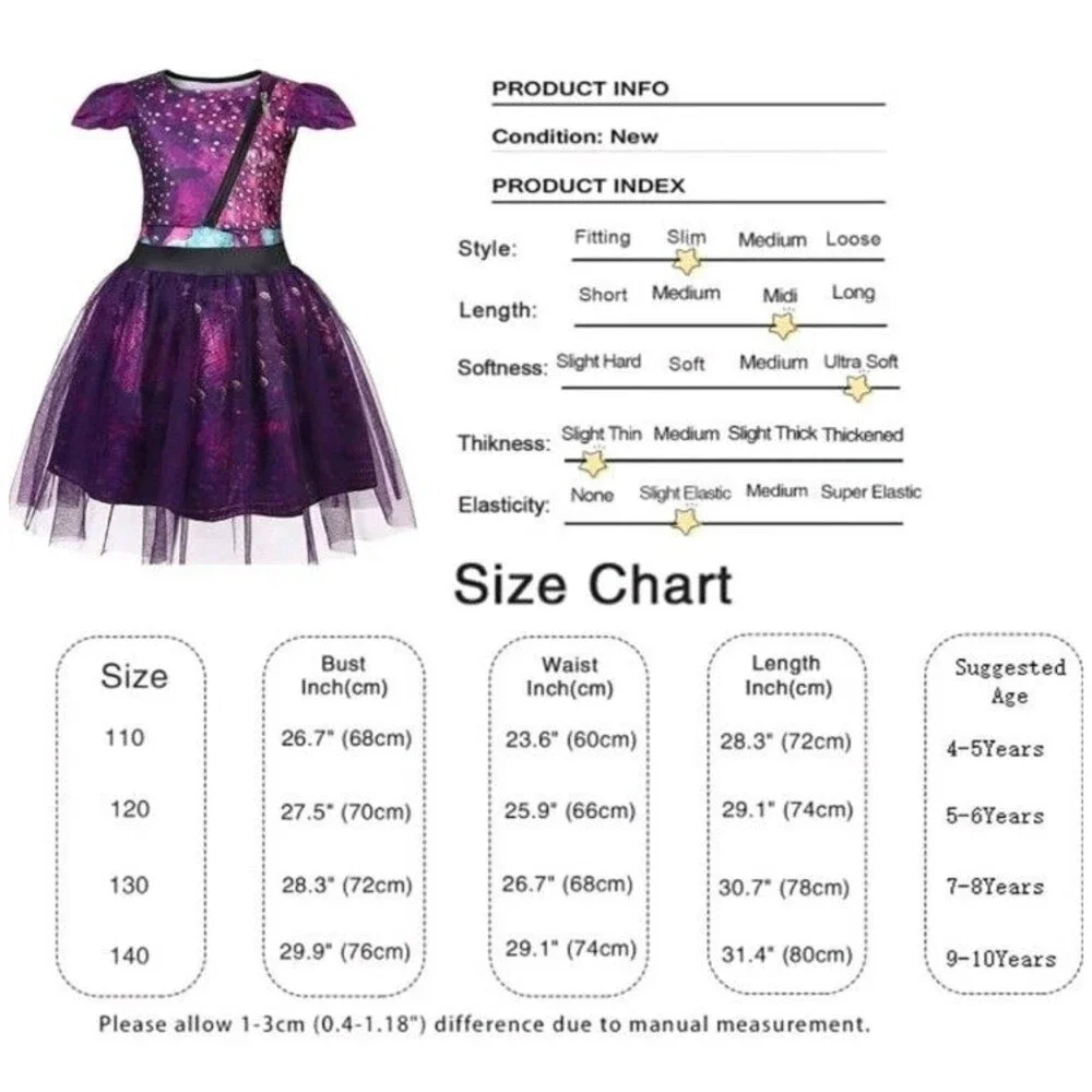 Disney Descendants Mal Costume DRESS ONLY Girls 9-10 Halloween Cosplay
